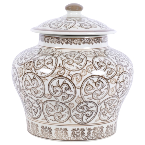 893 - A large modern ceramic 'Forever Fern Leaf' pattern jar and cover, H37cm