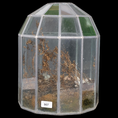 907 - A Vintage dome-top leadlight glass terrarium, H37cm, W29cm