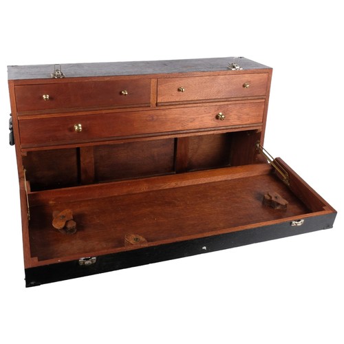 902 - A large modern wooden engineer's chest, with 1 long and 2 short drawers, 83cm x 50cm x 25.5cm