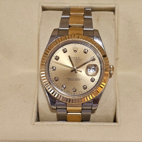 1055 - ROLEX - a bi-metal Oyster Perpetual Datejust automatic calendar bracelet watch, ref. 116333, champag... 