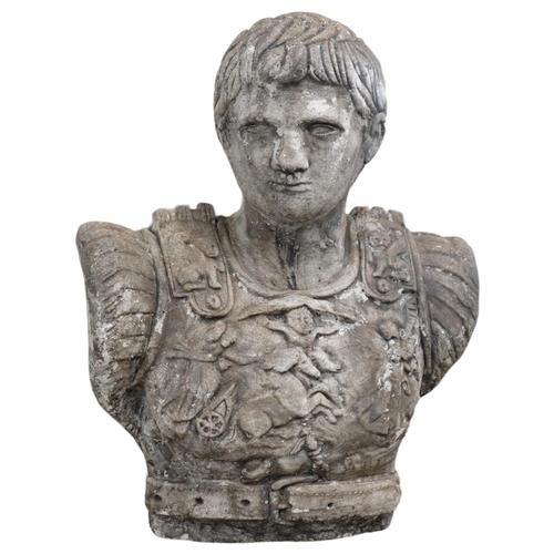 2731 - A weathered reconstituted stone bust, study of Augustus Caesar. Height 55cm.