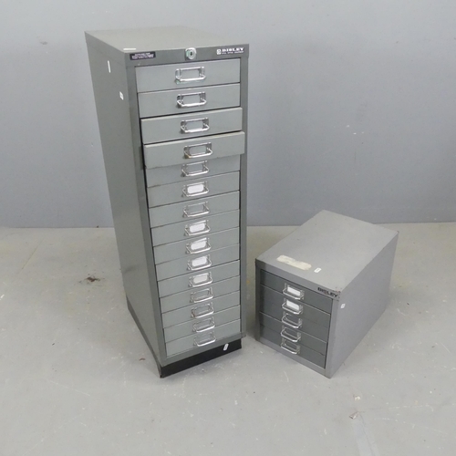 2735 - BISLEY - A metal 15-drawer filing chest, W28cm, H94cm, D42cm, and another smaller filing chest. (2)... 