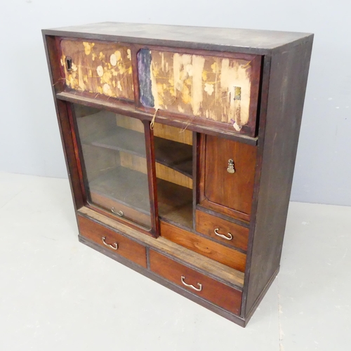 2757 - A Japanese pine and kiri wood display cabinet. W71cm, H79cm, D27cm.