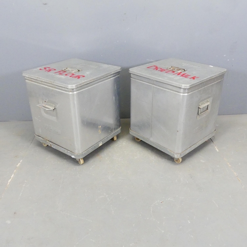 2759 - A pair of aluminium industrial kitchen storage containers, by Grundybin, each on removable wheeled b... 