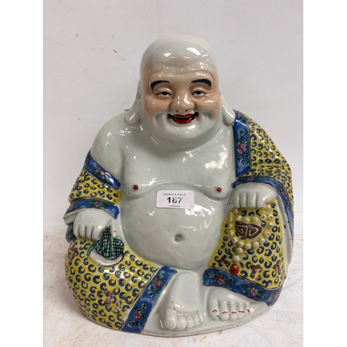 187 - A Chinese porcelain seated Buddha figure, impressed marks on base, H26cm