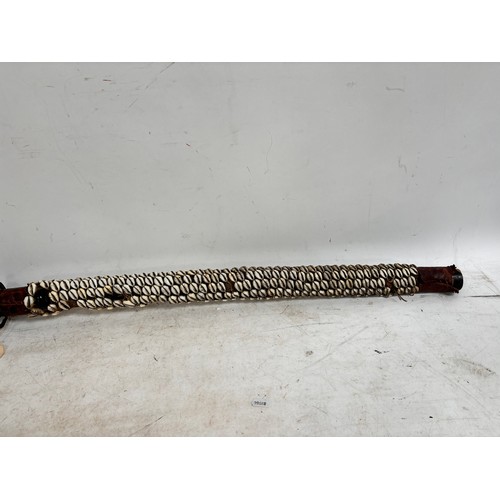 50 - Antique Japanese sword, decorated with seashells, overall length 101cm