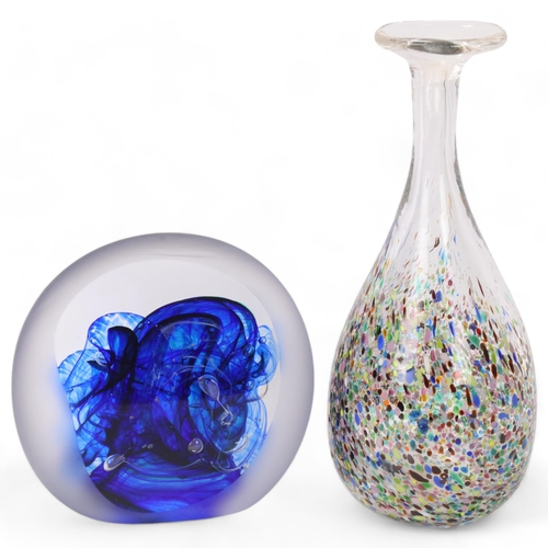 549 - JANE CHARLES, a studio glass paperweight with blue internal layered glass, signed to base, height 12... 