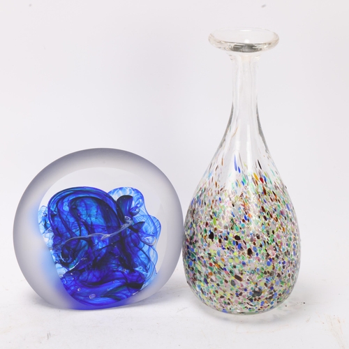 549 - JANE CHARLES, a studio glass paperweight with blue internal layered glass, signed to base, height 12... 