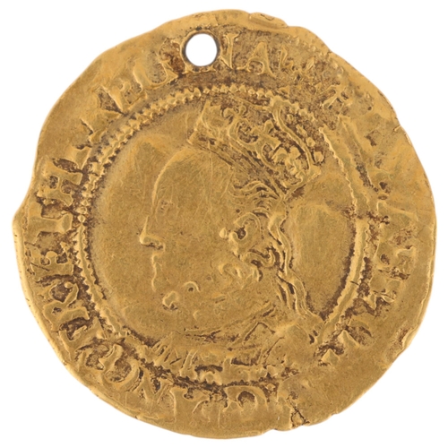 1 - Elizabeth I (1558-1603) hammered Halfpound gold coin, diameter 18mm, 1.4g, tested 22ct