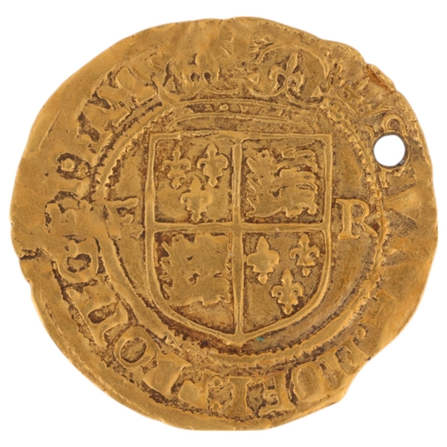 1 - Elizabeth I (1558-1603) hammered Halfpound gold coin, diameter 18mm, 1.4g, tested 22ct