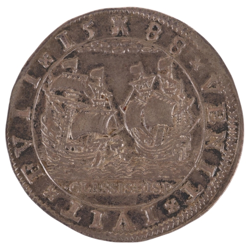 10 - A silver counter commemorating the defeat of the Spanish Armada circa 1588, diameter 33mm, 5.9g