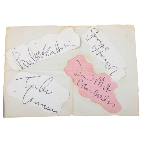 100 - The Beatles, group of autographs of Paul McCartney, George Harrison, John Lennon plus 2 other indist... 