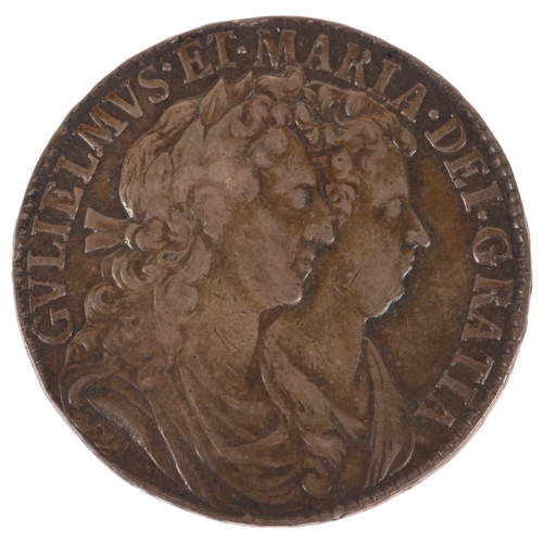 11 - William & Mary (1689-1694) a silver 1689 Halfcrown, first bust, first shield, diameter 33mm, 14.7g