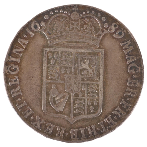 11 - William & Mary (1689-1694) a silver 1689 Halfcrown, first bust, first shield, diameter 33mm, 14.7g