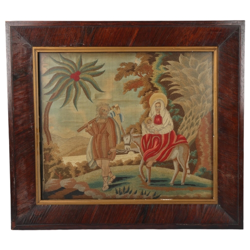 111 - An Antique stumpwork/woolwork picture depicting the Holy family, early 19th century, rosewood frame,... 