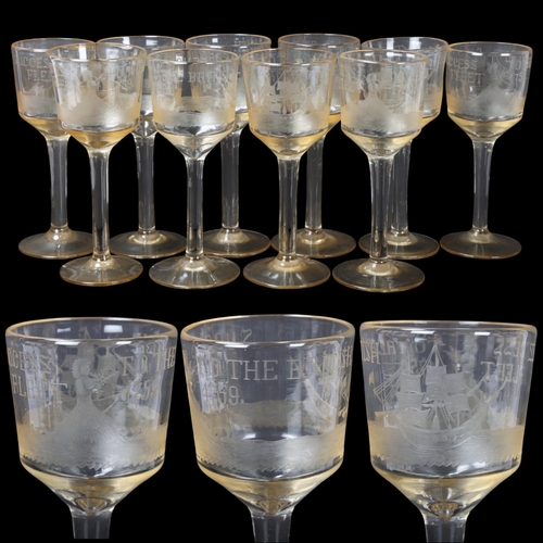 115 - Success To The British Fleet 1759, set of 10 handmade goblets, made in 1909 to commemorate the 150th... 