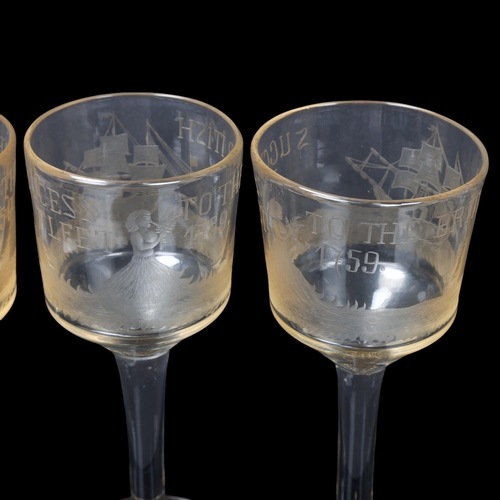 115 - Success To The British Fleet 1759, set of 10 handmade goblets, made in 1909 to commemorate the 150th... 