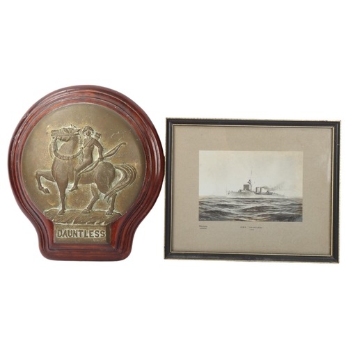 116 - HMS Dauntless (D45-1918 Danae-Class Light Cruiser), a solid cast relief ship's plaque, depicting a C... 