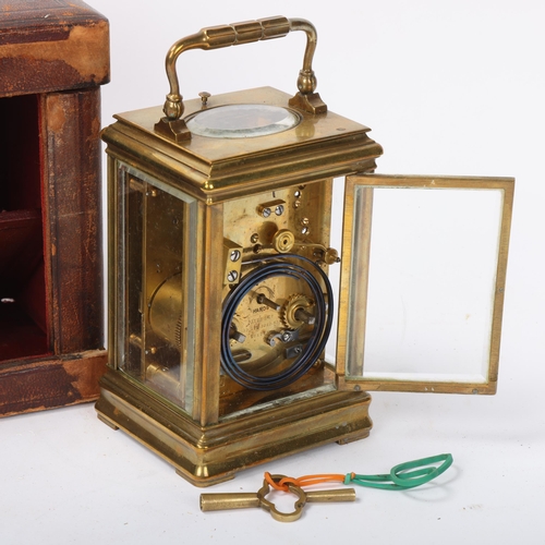 126 - 19th century brass-cased carriage clock, with 8-day repeat movement striking on a gong, Payne & Co N... 