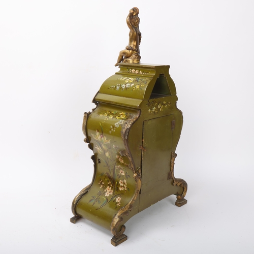 128 - Vernis Martin style gilt-bronze mounted mantel clock in floral painted wood case, late 19th century,... 