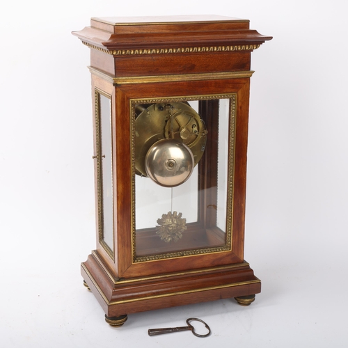 129 - French mahogany and bronze-mounted 4-glass mantel clock, Bourret Paris, 8-day movement striking on a... 