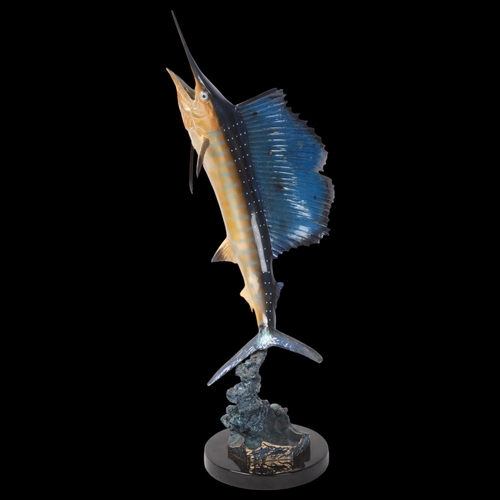 132 - Robert Wyland (born 1956), sailfish 1996, bronze signed no. 131/350, on marble base, overall height ... 