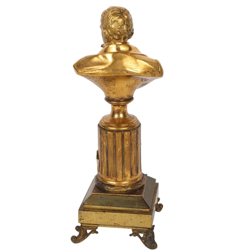 137 - Bust of Sir Walter Scott (1771 - 1832), gilt-bronze, on fluted bronze column and stepped base, unsig... 