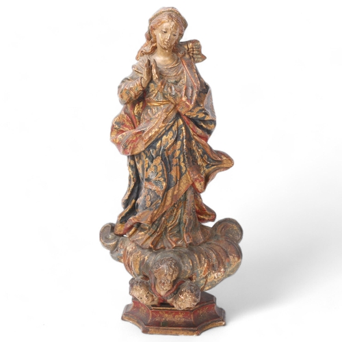 140 - Madonna of the Immaculate, 18th century carved giltwood sculpture, probably Italian, the carved wood... 