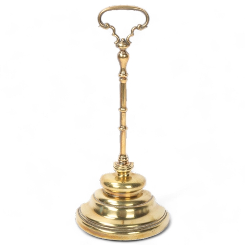 143 - Victorian brass doorstop, half bell design, stamped WT&S (Tonks), with starburst stamp, height 35cm