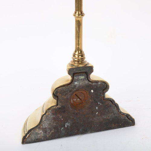 143 - Victorian brass doorstop, half bell design, stamped WT&S (Tonks), with starburst stamp, height 35cm