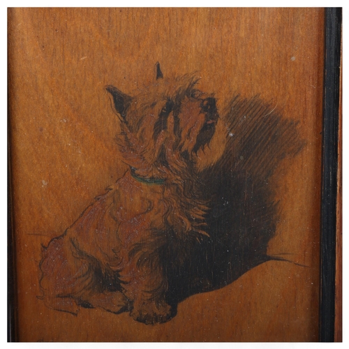 153 - Cecil Aldin (1870 - 1935), portrait of a Terrier, pen and ink on wood panel, signed, original oak fr... 