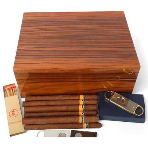 155 - Zino coromandel humidor, 30.5cm x 23cm, height 12cm, containing 10 Cohiba cuban cigars and 3 cigar c... 