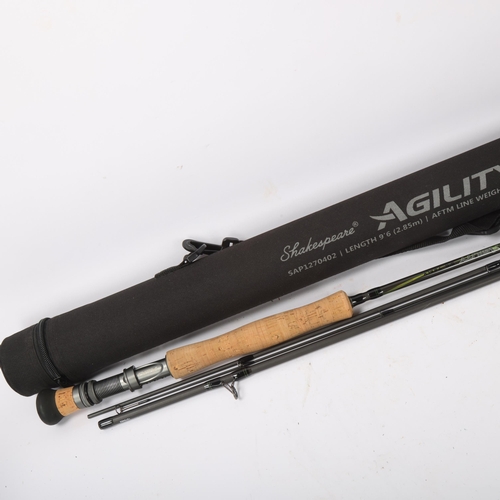 168 - Shakespeare Agility fly fishing rod, fast action, cased, together with a set of Wychwood Trufly reel... 