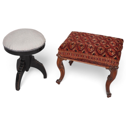 176 - A 19th century rosewood and upholstered dressing stool, 53cm x 40cm, and an ebonised revolving music... 