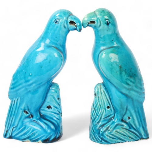 184 - A pair of Chinese turquoise glaze ceramic parakeets, height 20cm