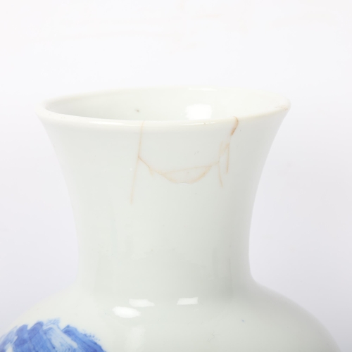 191 - A Chinese blue and white porcelain baluster vase, with painted mountain landscape, 4 character mark,... 