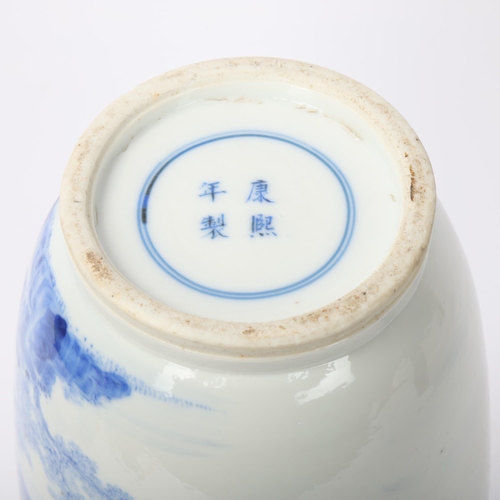 191 - A Chinese blue and white porcelain baluster vase, with painted mountain landscape, 4 character mark,... 