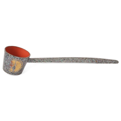 197 - A Japanese Hishaku Edo Period lacquer temple ladle, with mother-of-pearl inlay, red lacquer bowl and... 