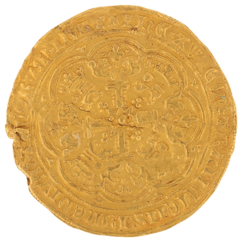 2 - Edward III (1327-77) a gold Noble coin, King standing in ship sailing right, with upright sword and ... 