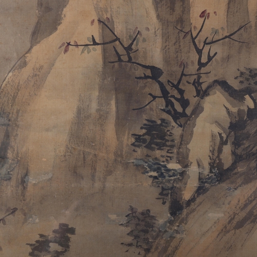 200 - A Chinese watercolour scroll painting, depicting mountain landscape, framed, overall frame dimension... 