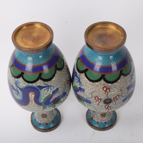 207 - A pair of Chinese cloisonne enamel dragon design vases, height 23cm