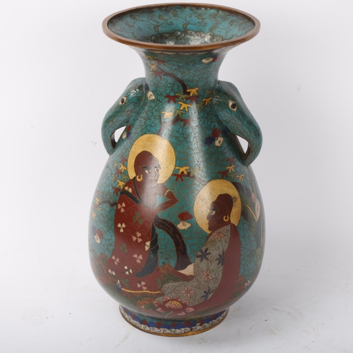 208 - A Chinese cloisonne enamel vase, decorated with figures, height 30cm