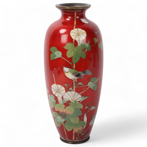 209 - A Chinese cloisonne enamel red ground vase, height 30cm