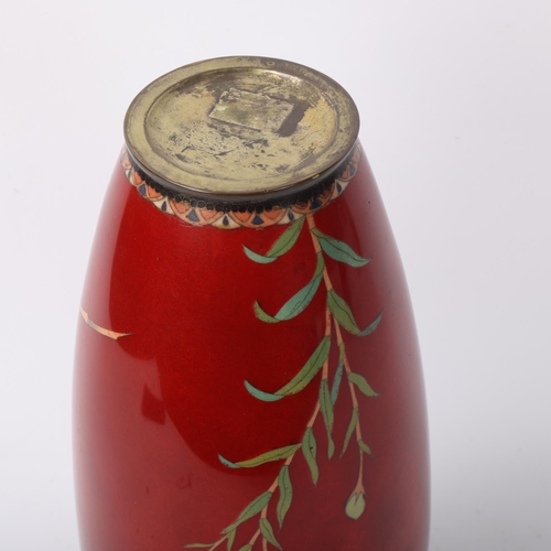 209 - A Chinese cloisonne enamel red ground vase, height 30cm