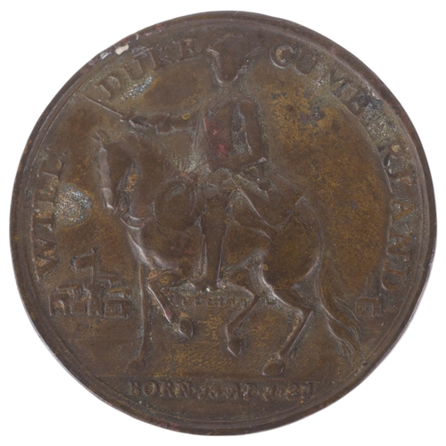 22 - George II, Battle of Culloden 1746, copper medal, unsigned, equestrian figure of the Duke of Cumberl... 