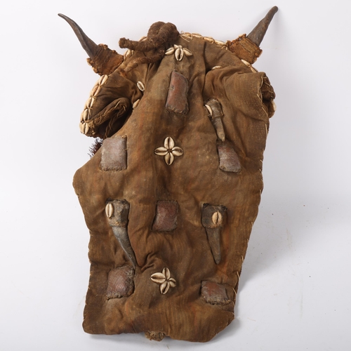 221 - African Dan headdress, carved wood with shell mounts, Ivory Coast, height approx 38cm