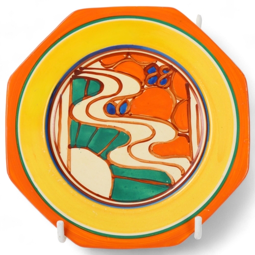 236 - CLARICE CLIFF - Sunrise pattern octagonal cake plate, diameter 14.5cm