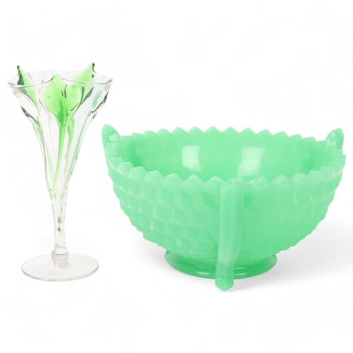 238 - An American jadeite glass fruit bowl, probably Fostoria, diameter excluding handles 22cm, and an Art... 