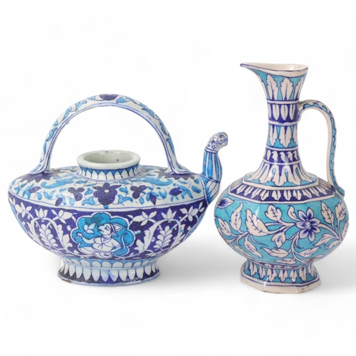 241 - 19th century Multan pottery ewer and jug, largest height 27cm (2)