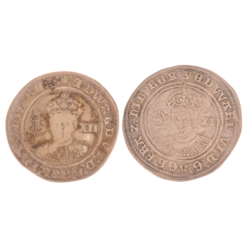 25 - Edward VI (1547-1553) 2 silver shillings, facing bust, crowns differ, approx diameter 33mm